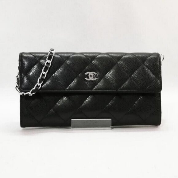 Authentic CHANEL CC Classic Caviar Flap Wallet Chain Shoulder Crossbody Black - Picture 2 of 13
